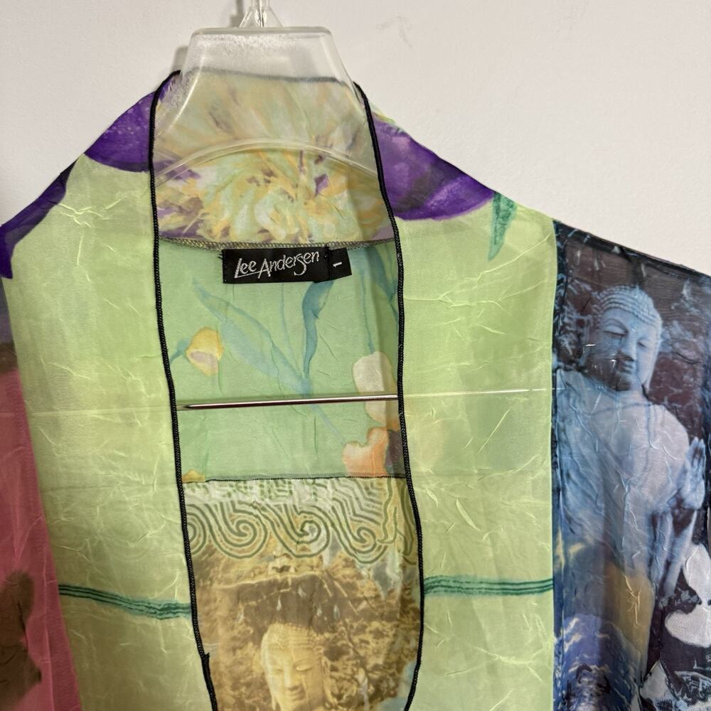 LEE ANDERSEN Tie Front Jacket Topper Cardigan Embroidered Art Kimono Semi Sheer - Picture 4 of 7